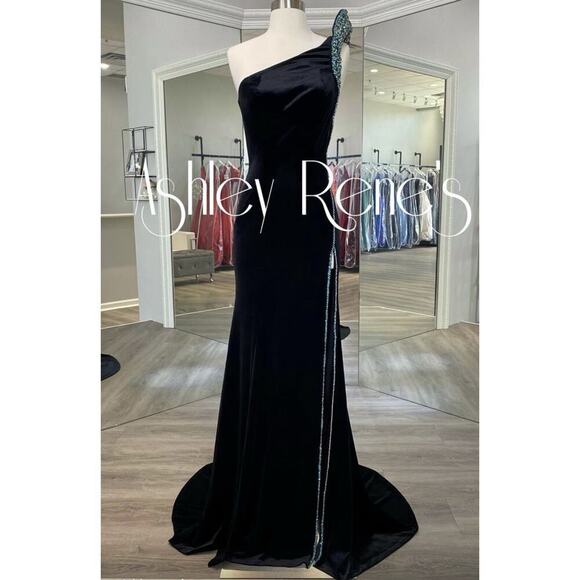 Jovani Couture Pageant Prom Dress Gown Rhinestone Black Size 2 Somers Earrings - Picture 3 of 16